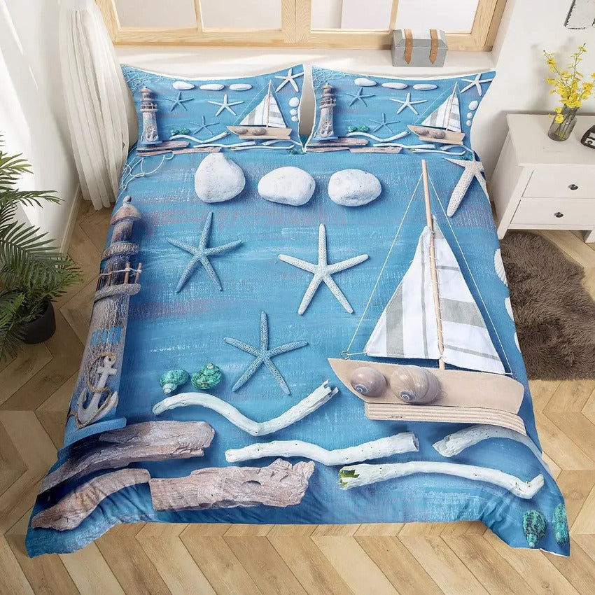 Housse de Couette Bord de Mer Chic - Marée Raffinée | Douce-Couette.com