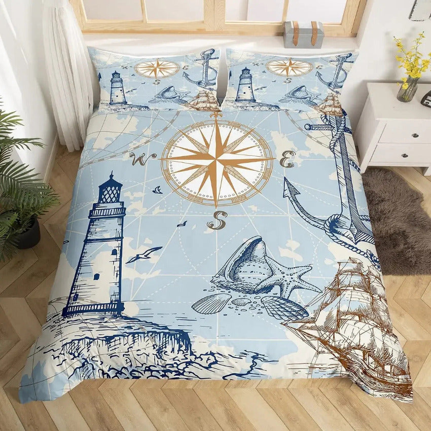 Housse de Couette Bord de Mer Chic - Île Élégante | Douce-Couette.com