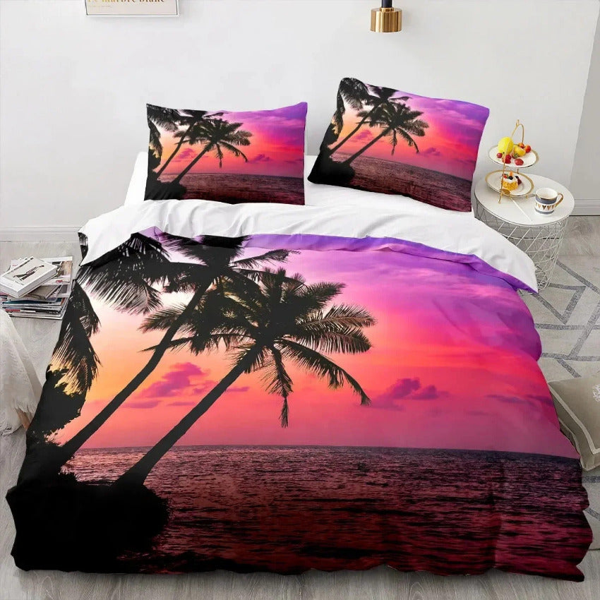 Housse de Couette Palmier - Coucher de Soleil Tropical | Douce-Couette.com