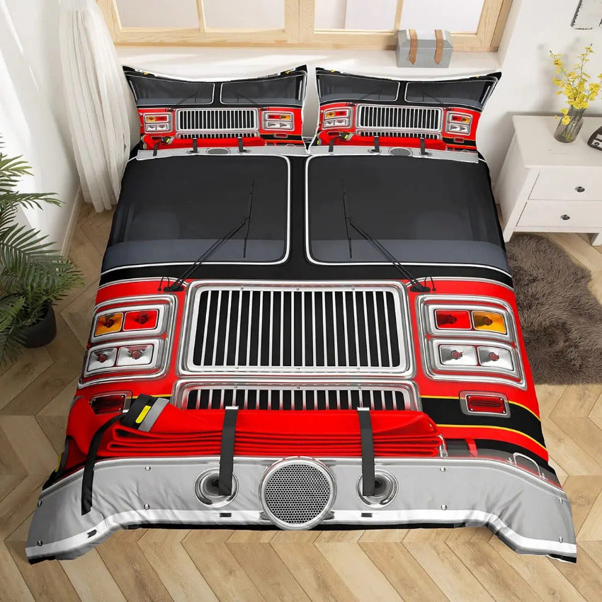 Housse de Couette Pompier - Camion Rouge | Douce-Couette.com